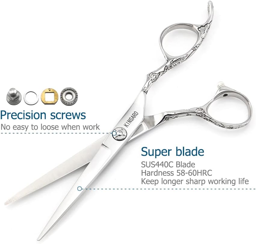 Hair Scissors 6 Inch Professional Barber Hair Cutting Scissors hairdresser haircut scissors 440C Barber Shears Rose handle KINSARO for Hairdresser Barbershop or Home Use