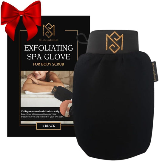 Exfoliating Glove Kessa Mitt Body Scrubber - Dead Skin Remover Shower Glove for Dead Skin Scrubbing and Deep Pore Cleansing - by MoroccanSource (1 Pack Black)