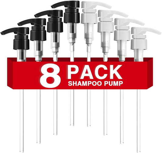 8-Pack Shampoo Pump for Liter 33.8 oz Shampoo and Conditioner, Pump Dispenser Fits Most Salon Bottles with 1-inch Wide Opening, Black & White Replacement Pump for Soft Hair Products, Body Wash, Lotion
