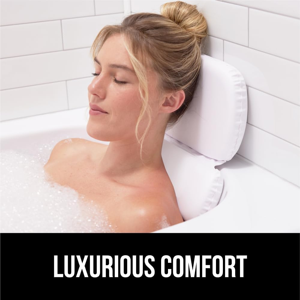 GORILLA GRIP Bath Pillow for Tub, Improved Suction Cups, Luxury Bathtub Pillows, Headrest for Neck and Back Support, Relaxing Home Spa, Hot Tubs and Bathroom Essentials, Gifts for Women, 3 Panel White