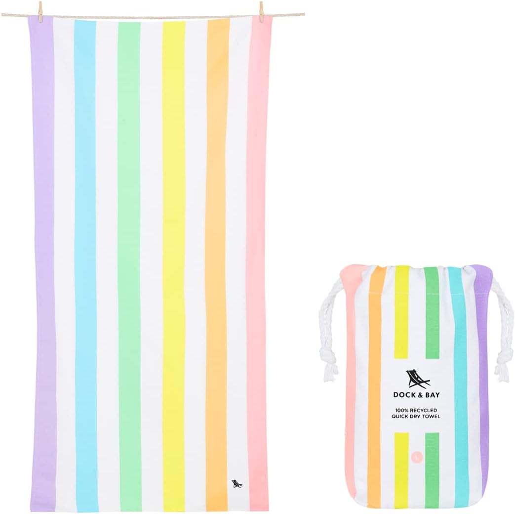 Dock & Bay Beach Towel - Quick Dry, Sand Free - Compact, Lightweight - 100% Recycled - Includes Bag - Summer - Unicorn Waves - Extra Large (200x90cm, 78x35)
