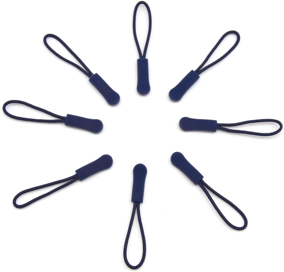 Ruidee 50 Pieces Zipper Pulls Zipper Tabs Zipper Pull Cord Extender Replacement Zipper Pulls for Backpacks, Jackets, Luggage, Purses, Handbags（Navy Blue）