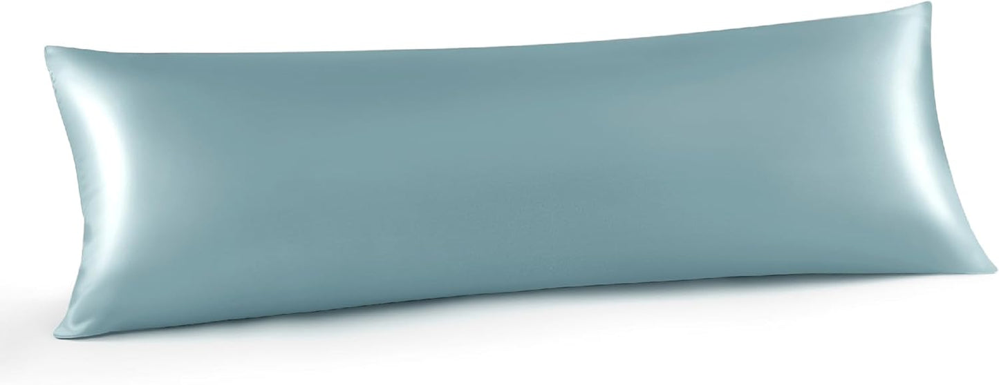 INFIIXSO Body Pillow Cover with Zipper, Luxury Mulberry Silk Body Pillow Case 20x54 Inches, Ultra Smooth and Soft Cooling Long Pillowcase, Gift for Women, Men(Haze Blue)