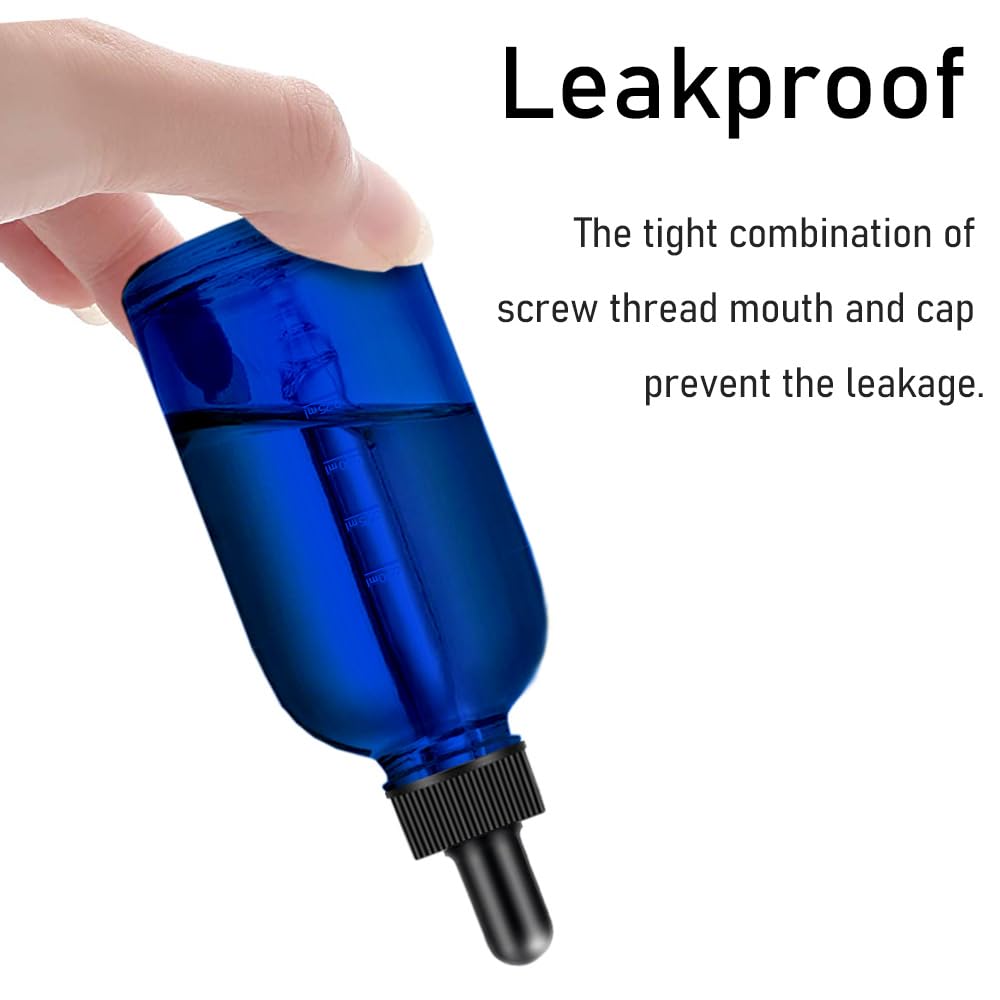 Bumobum Dropper Bottles, 4oz Blue Bottle with Dropper for Essential Oils with Funnel, Labels & Pipette, 2-Pack Tincture Bottles with Dropper(Unbreakable Plastic Eye Dropper)