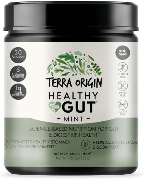 TERRA ORIGIN Healthy Gut Mint Flavor |30-Servings with L-Glutamine, Zinc, Glucosamine, Slippery Elm Bark, Marshmallow Root and More!