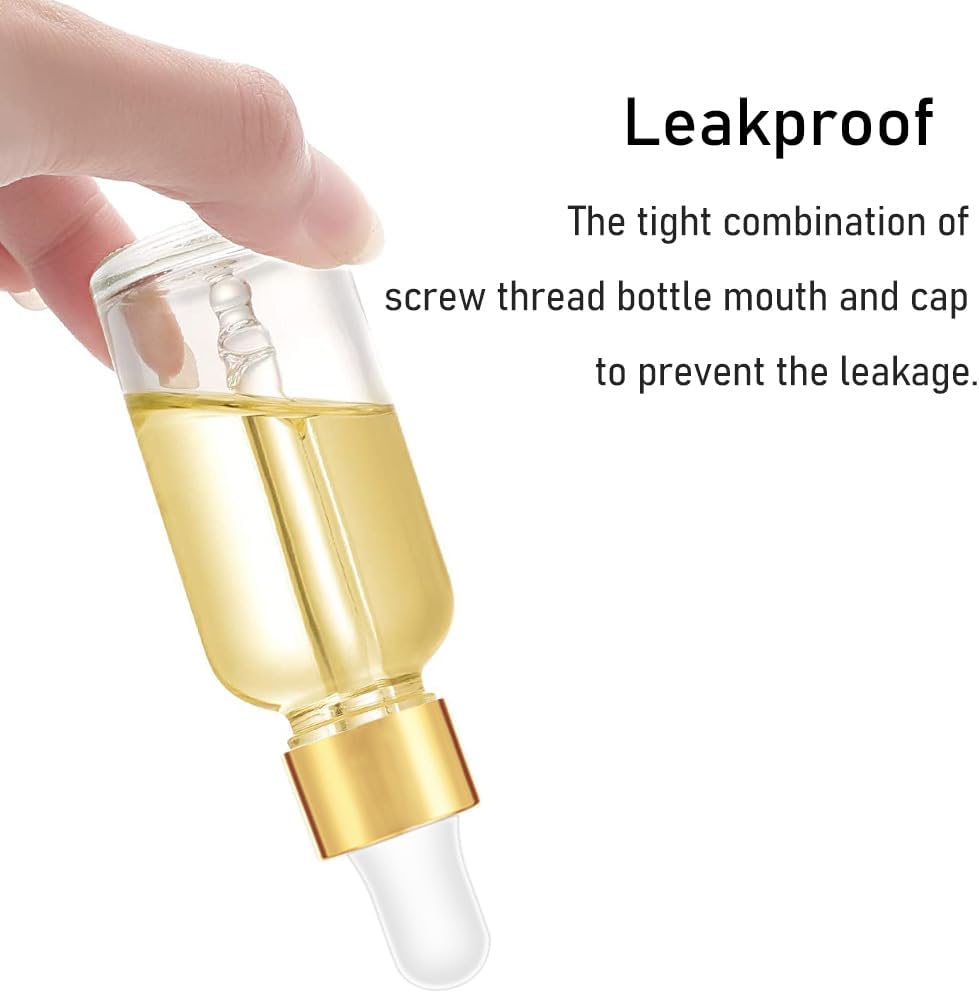 Bumobum 2 oz Dropper Bottle, 24 pack Clear Glass Eye Dropper Bottles with Golden Top Cap for Essential Oils, Tincture Bottle with Labels and Funnel