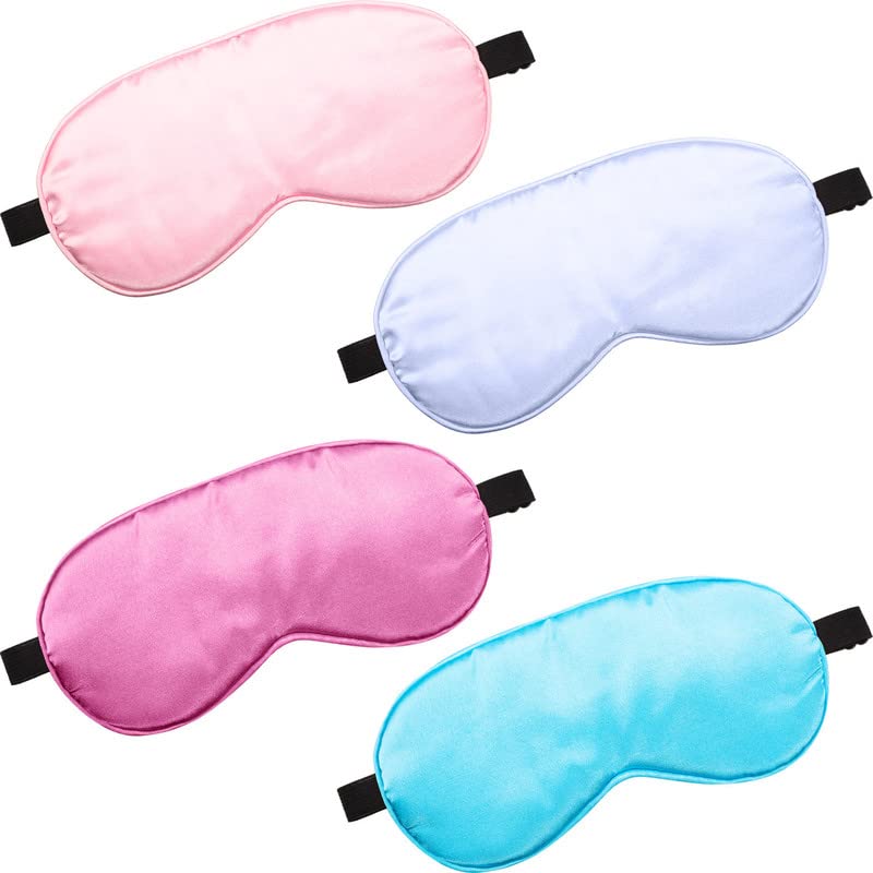 BBTO 4 Pcs Silk Sleep Eye Masks Smooth Soft Satin Eye Covers with Adjustable Strap Blindfold for Sleeping Blocking Out Lights Travel Relaxation (Purple, Pink, Sky Blue, Taro Color)