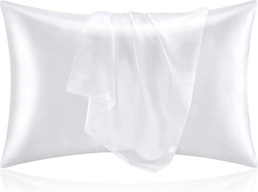 BEDELITE Satin Pillowcase for Hair and Skin, Super Soft and Cooling Similar to Silk Pillow Cases 2 Pack with Envelope Closure, Gift for Women Men(20"x30" Queen Size, White)