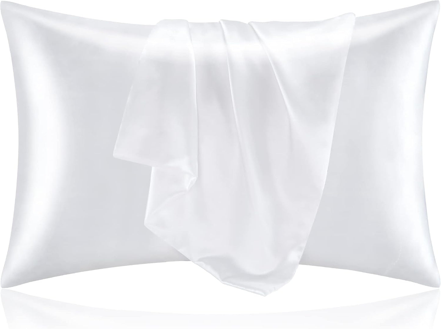 BEDELITE Satin Pillowcase for Hair and Skin, Super Soft and Cooling Similar to Silk Pillow Cases 2 Pack with Envelope Closure, Gift for Women Men(20"x40" King Size, White)