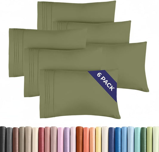 Standard Pillow Cases Set of 6 - Ultra Soft Hotel Quality Pillowcase Covers - Comfy & Wrinkle Free - Shrink, Stain and Fade Resistant - Machine Washable Pillow Protectors - 6 Piece Set - Sage Green