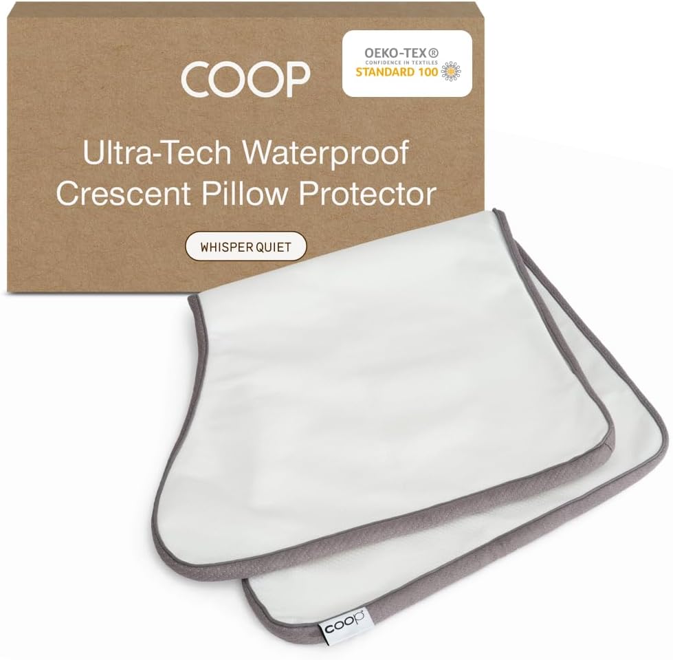 Coop Home Goods Ultra-Tech Waterproof Crescent Pillow Protector – Zippered Covers for Crescent Pillows, Queen Size, Oeko-Tex Certified, Breathable, Machine Washable
