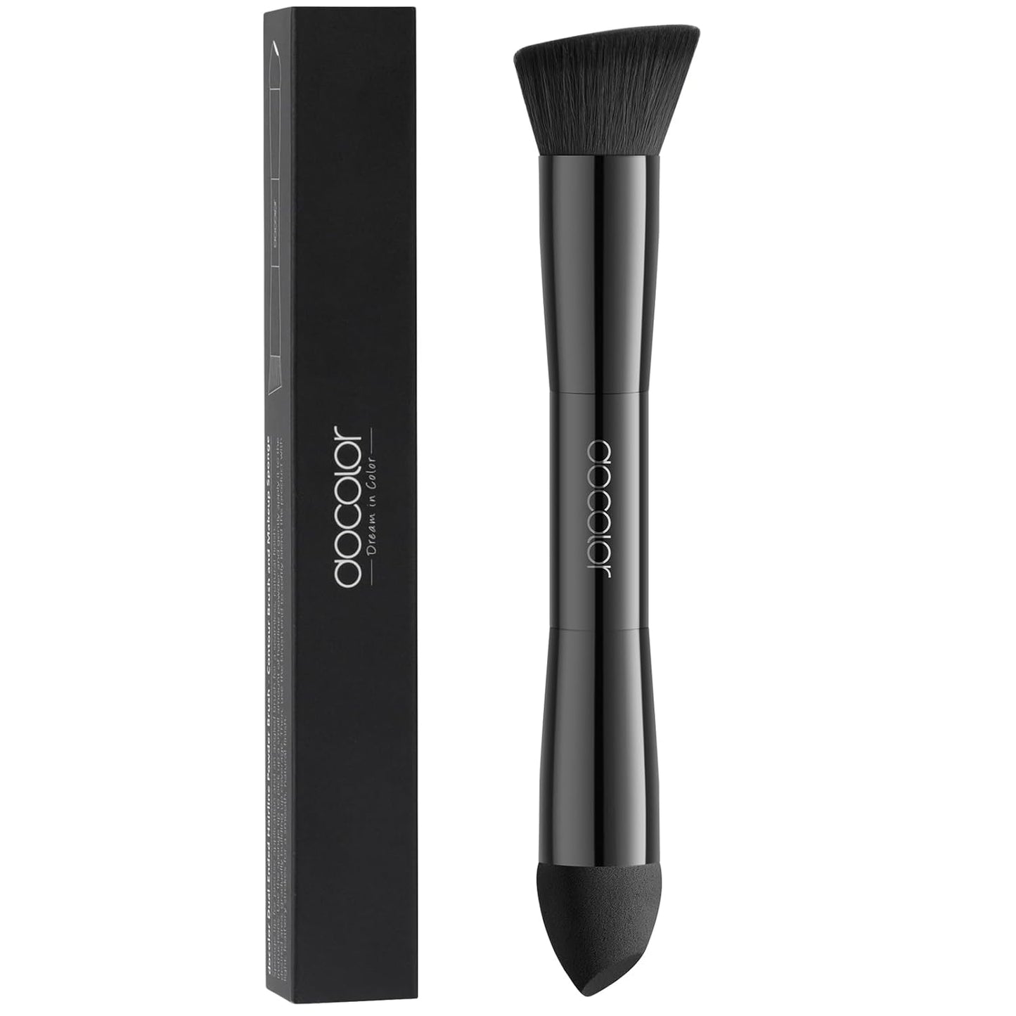 docolor Dual-Ended Hairline Powder Brush, Hair Contour Brush with Sponge Tip, Makeup Brush for Seamless Blending, for Hair Contouring, Root Touch-ups, and Beard Coverage Vegan & Cruelty-free