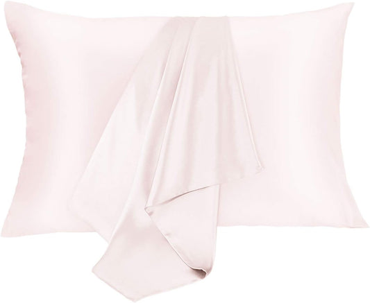 Silk Pillowcase Set - 2 Pack, 100% Mulberry Silk, Hypoallergenic, Soft, Breathable, Reduces Wrinkles, Light Pink