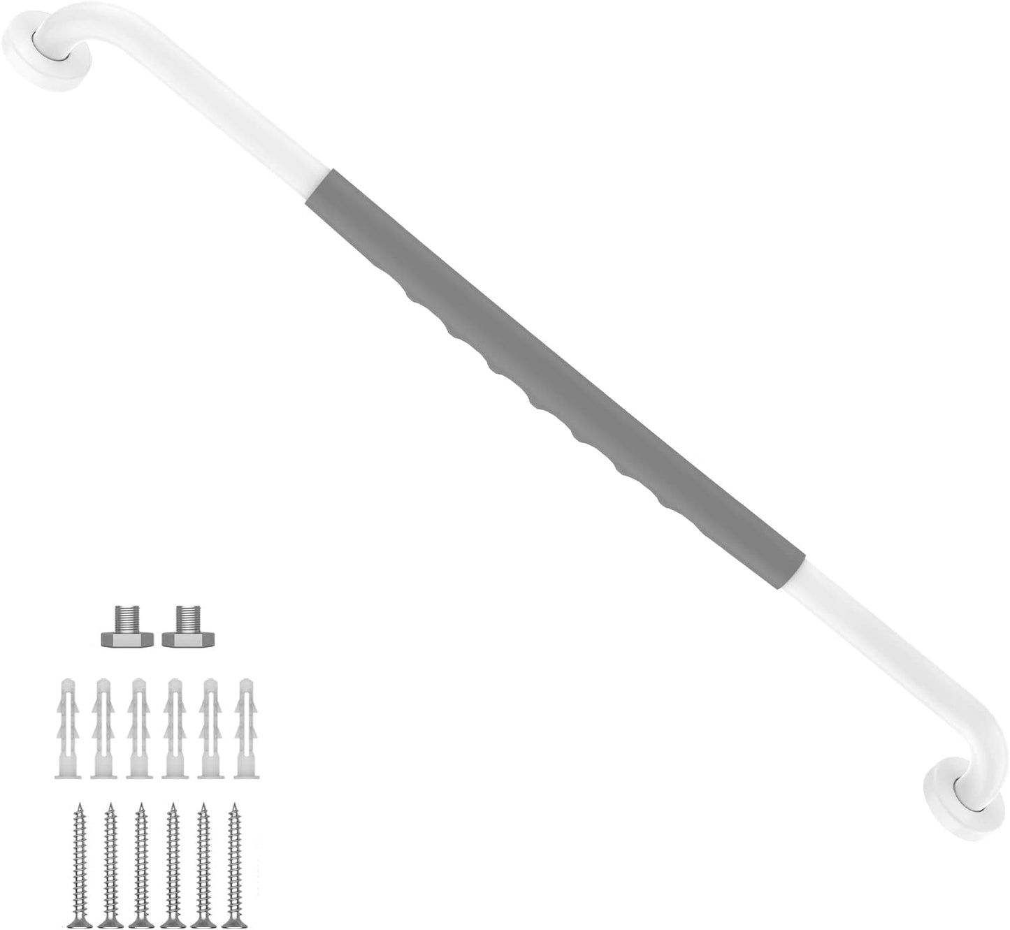 32 Inch Anti Slip Shower Grab Bar, Munzong White Stainless Steel Bathroom Grab Bar w/Gray Rubber Grip, Bathroom Balance Bar,Safety Handrail Support,Handicap Elderly Senior Assist Bath Handle
