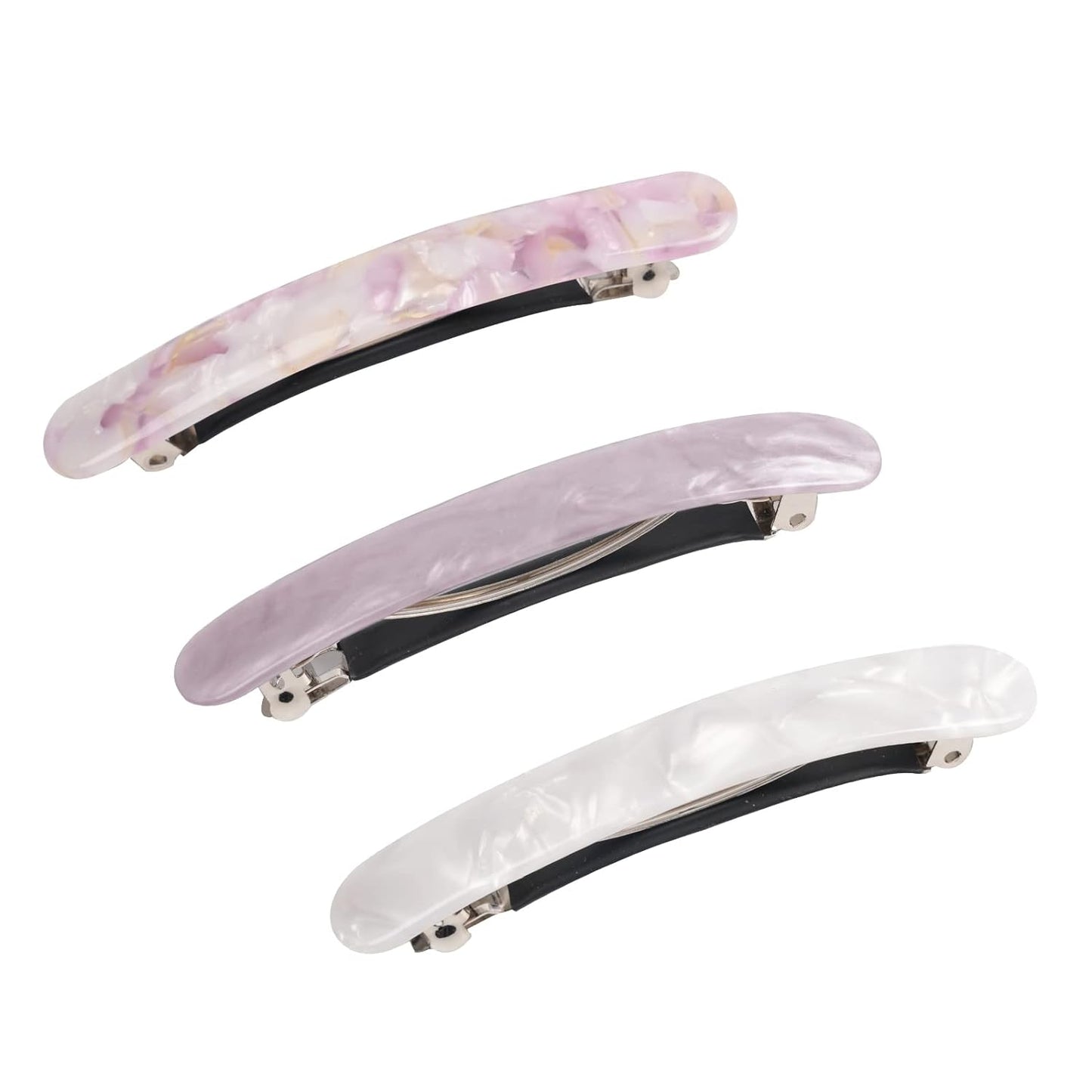 3PCS Women's Hair Barrettes: Tortoise Shell Automatic Clips for Thick/Medium Hair, Retro Clasp (Sakura Pink, Ivory, Lavender)