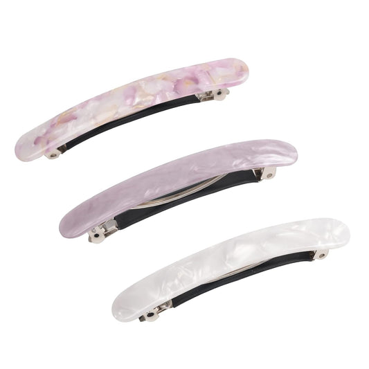 3PCS Women's Hair Barrettes: Tortoise Shell Automatic Clips for Thick/Medium Hair, Retro Clasp (Sakura Pink, Ivory, Lavender)