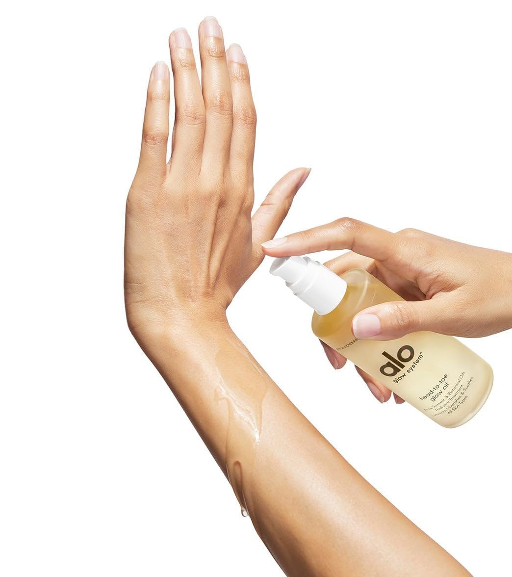 Alo Head-to-Toe Glow Oil + Travel | Glow-Boosting Natural Dry Body Oil | Jojoba, Amla, Aloe & Vitamin E | Hydrates & Nourishes Skin | Citrus Scent | 3.2 + 0.7 Oz