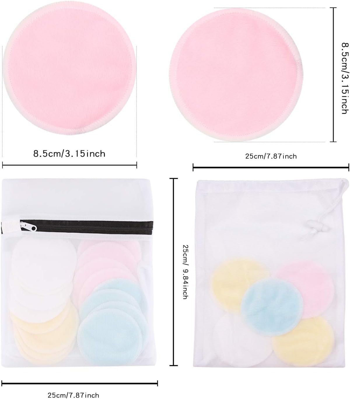 Reusable Makeup Remover Pads (24 Pack) with 2 Bags for Laundry & Storage, Reusable Bamboo Cotton Rounds, Eco-Friendly Reusable Cotton Pads for All Skin Types