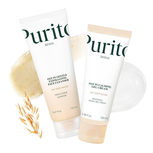 PURITO Oat Velvet Duo, Calming Gel Cream & Exfoliating Facial Polish, Non-comedogenic Formula, Moisturizer, Cleanser, Mild Korean Skincare for All Skin Types 3.38+5.07 fl.oz