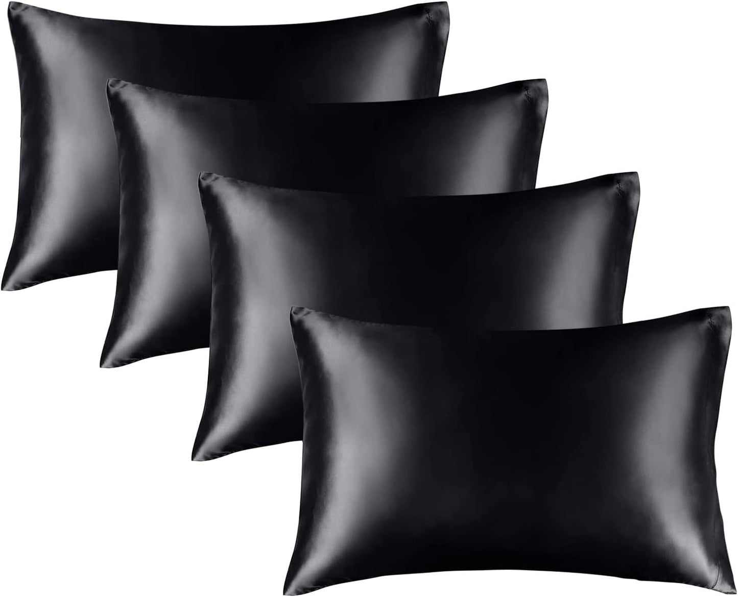 BEDELITE Satin Pillowcase for Hair and Skin, Super Soft Similar to Silk Pillow Cases 4 Pack with Envelope Closure, Cooling Pillowcases for Women Men (20"x26" Standard Size, Black)