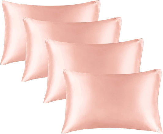 BEDELITE Satin Pillowcase for Hair and Skin, Super Soft Similar to Silk Pillow Cases 4 Pack with Envelope Closure, Cooling Pillowcases for Women Men (20"x30" Queen Size, Coral)