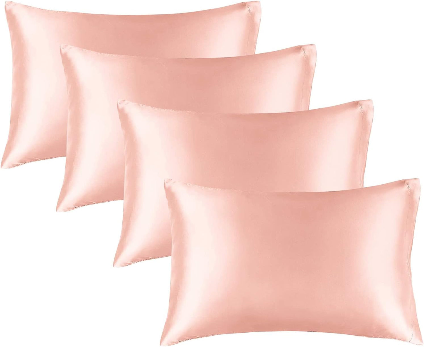 BEDELITE Satin Pillowcase for Hair and Skin, Super Soft Similar to Silk Pillow Cases 4 Pack with Envelope Closure, Cooling Pillowcases for Women Men (20"x36" King Size, Coral)