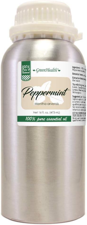 16 fl oz - Peppermint Essential Oil (100% Pure & Uncut), Aluminum Bottle - GreenHealth