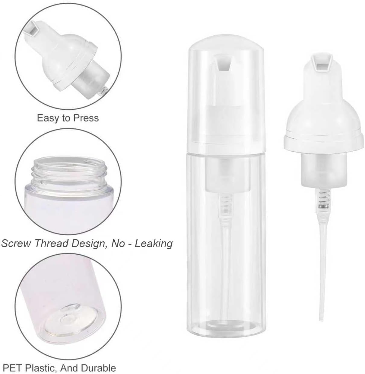 3pcs (Clear+Green+Pink) 2oz Plastic Travel Foam Pump Bottle - Portable Foaming Empty Bottle Dispenser for Hand Soap, Shampoo, Lash Cleanser - Well Suited for Travelers Daily Use (60ml)