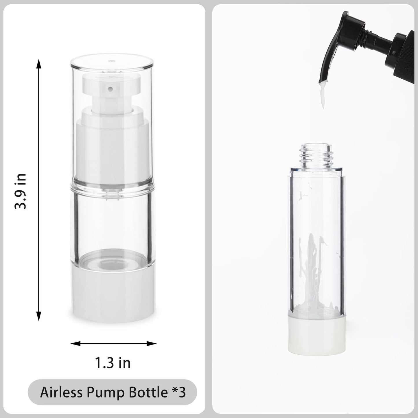 0.5OZ/15ML Clear Airless Pump Bottles, Lotion Dispenser Travel with Pump, Vacuum Plastic Travel Size Lotion Bottle for Foundation, Creams, Cosmetic(3 Pack)
