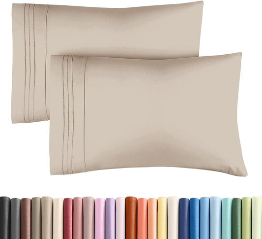 Standard Pillow Cases Set of 2 - Ultra-Soft Hotel Quality Pillowcase Covers - Comfy & Wrinkle Free - Stain and Fade Resistant - Machine Washable Pillow Protectors - 2 Piece Set - Standard Size Wheat