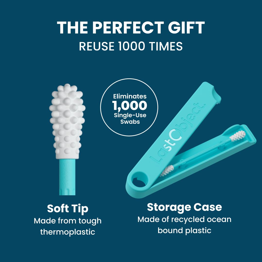 LastSwab® Reusable Cotton Swabs for Ear Cleaning - The Sustainable and Sanitary Alternative to Single-Use Q Tips - Zero Waste and Easy to Clean - Comes with a Convenient Travel Case Holder - Turquoise