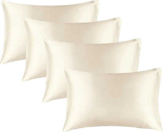 BEDELITE Satin Pillowcase for Hair and Skin, Super Soft Similar to Silk Pillow Cases 4 Pack with Envelope Closure, Cooling Pillowcases for Women Men (20"x30" Queen Size, Beige)