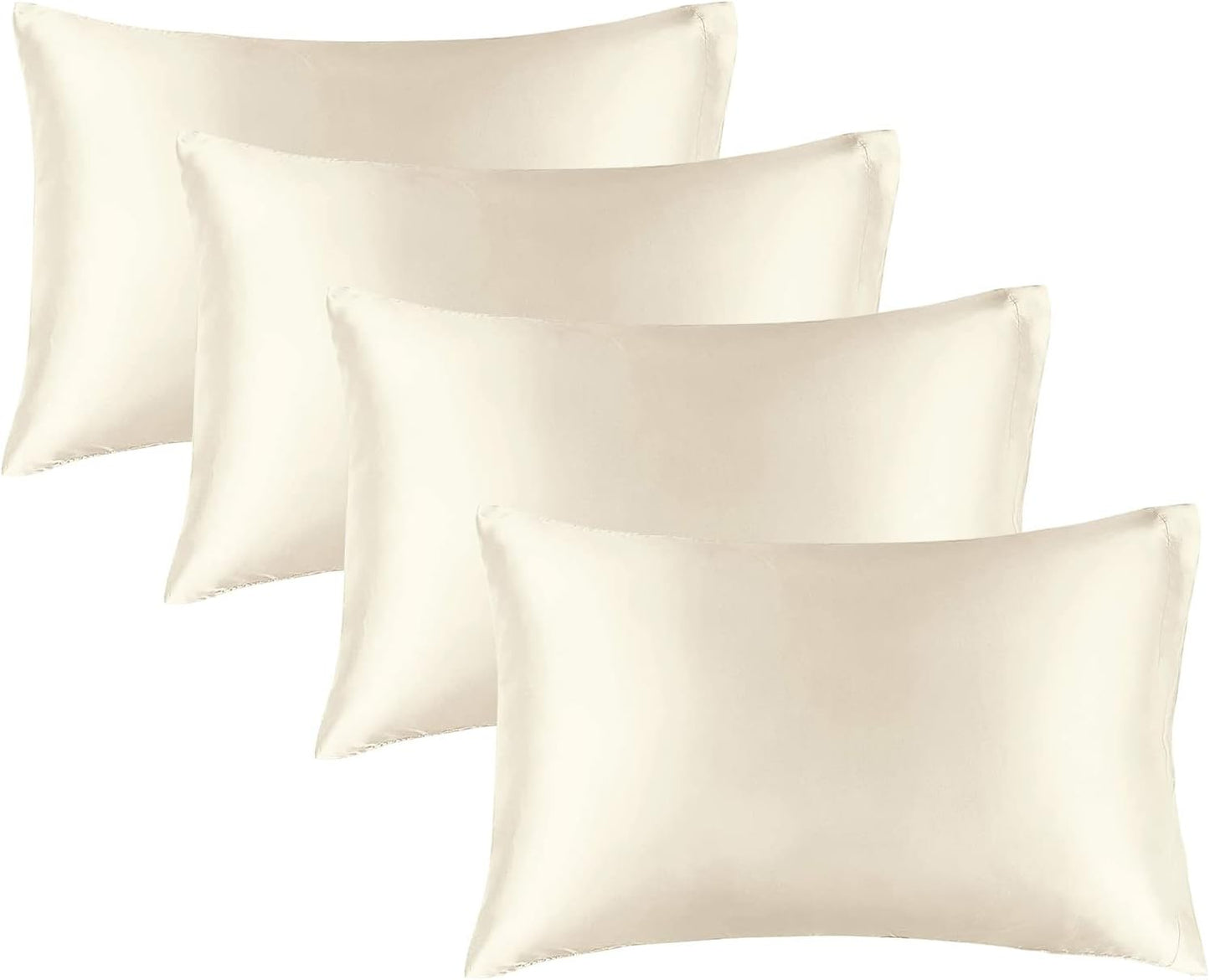 BEDELITE Satin Pillowcase for Hair and Skin, Super Soft Similar to Silk Pillow Cases 4 Pack with Envelope Closure, Cooling Pillowcases for Women Men (20"x26" Standard Size, Beige)