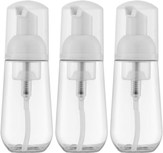 2oz Foam Bottle, Empty Travel Foaming Pump Dispenser for Hand Soap, Lash Cleanser, Shampoo (3PCS, Clear)