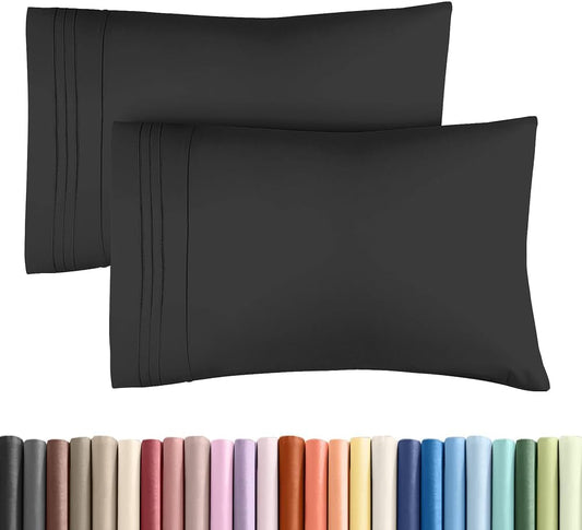 King Standard Pillow Cases Set of 2 - Ultra-Soft Hotel Quality Pillowcase Covers - Comfy, Cozy & Fade Free - Wrinkle Resistant - Machine Washable Pillow Protectors - 2 Piece Set - King Standard Black