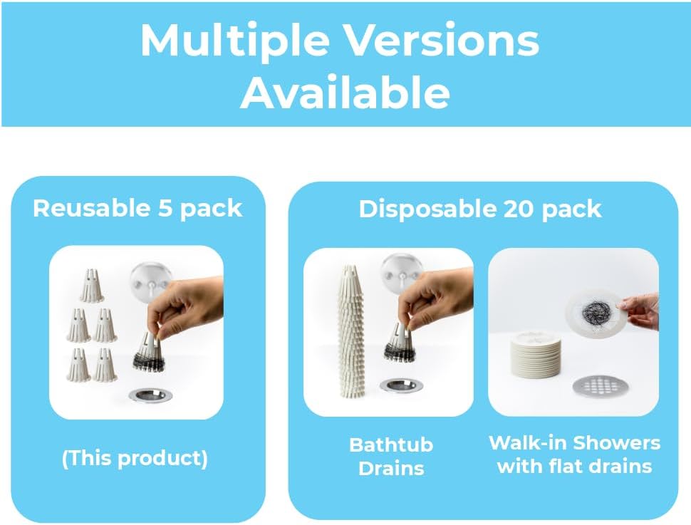 TubClaw 5-Pack Hair Catcher Strainer Drain Protector Trap for Bathtub | Eco-Friendly Bioplastic | Stronger Reusable Version of HairClaw