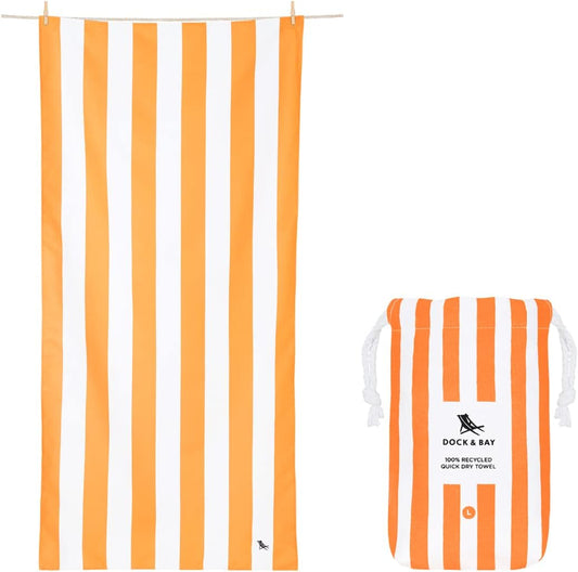 Dock & Bay Beach Towel - Quick Dry, Sand Free - Compact, Lightweight - 100% Recycled - Includes Bag - Cabana - Ipanema Orange - Large (160x90cm, 63x35)