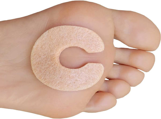Chiroplax C-Shaped Felt Callus Cushion Pads Protector Rubbing Pain Relief Forefoot Metatarsal | 3/16" Thick (30 Pack)