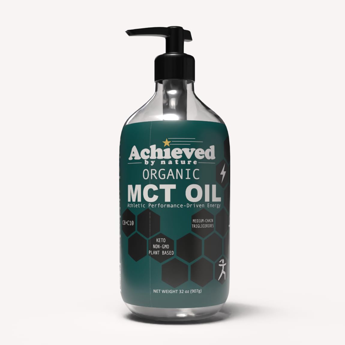 Achieved By Nature Organic MCT Oil, 32 oz, Pure MCTs from Coconuts, C8 and C10 MCTs, Keto Diet Friendly, Use in Coffee, Smoothies, High Bioavailability, Cold Pressed
