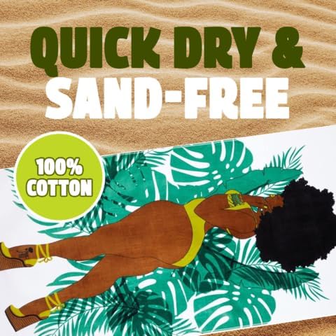 Pardon My Fro Beach Towel – 100% Cotton Oversized Quick-Dry Swim Towel, Sand-Free & Lightweight Travel Towel for Men & Women, Colorful 60x30in XL for Pool, Ocean & Outdoor Adventures - June White