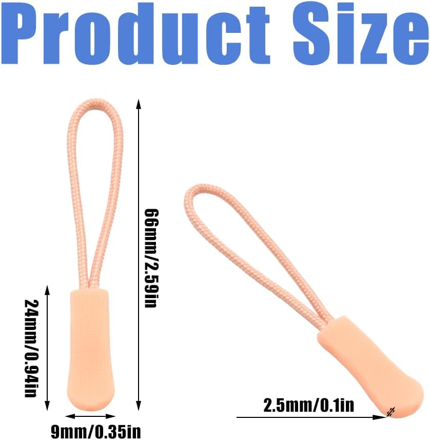 Ruidee 50 Pieces Zipper Pulls Zipper Tabs Zipper Pull Cord Extender Replacement Zipper Pulls for Backpacks, Jackets, Luggage, Purses, Handbags（Light Flesh Pink）