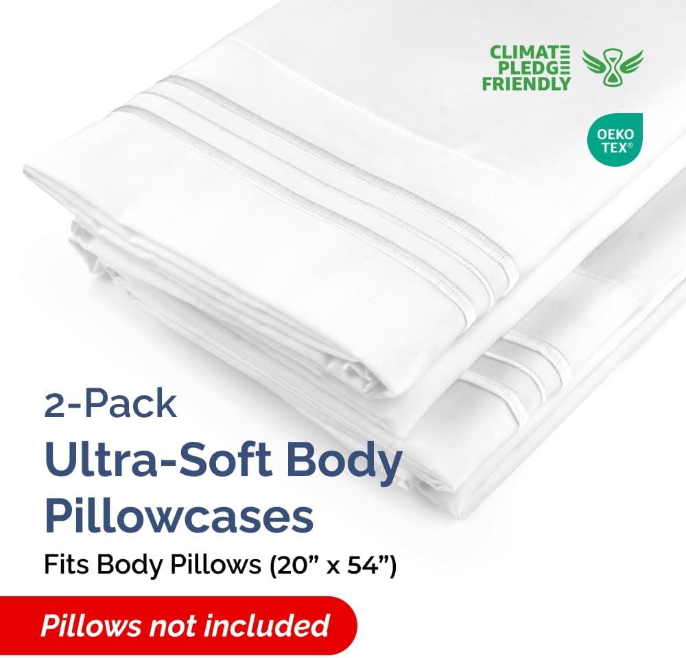 Long Pillowcases - Body Pillow Cover - Long Pillow Insert for Sleeping, Side Sleepers - Soft & Breathable Body Pillow Case with Envelope Enclosure - Comfy, Cozy & Machine Washable - 20" x 54" (White)