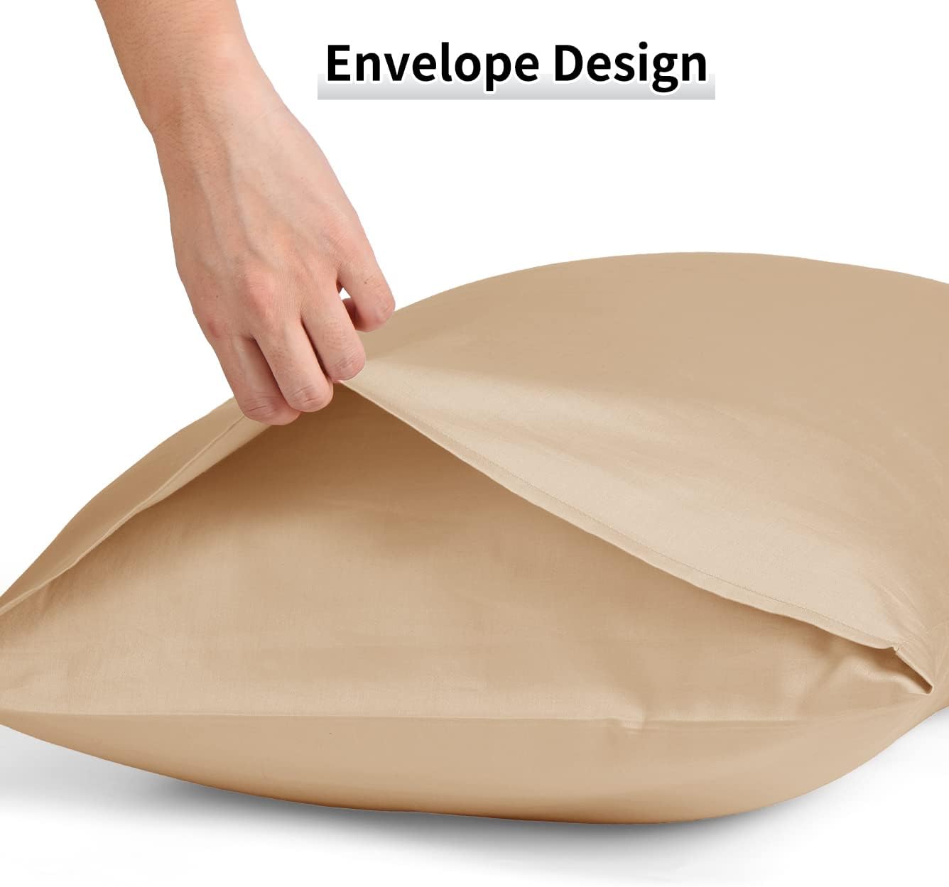 Warmstar Cotton Pillow Cases Standard Size Set of 2, 600 Thread Count Pillowcases 20x26 Inches, Soft Long Staple Cotton Pillowcases Breathable with Envelope Closure,Khaki