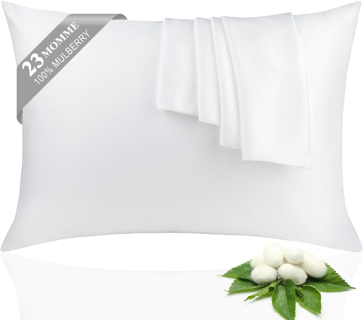 100% Silk Pillowcase 2 Pack for Hair and Skin, Both Sides 23 Momme Grade 6A+ Mulberry Silk Pillowcases with Hidden Zipper, Soft&Smooth Cooling Pillow Cases (White, King 20×36)