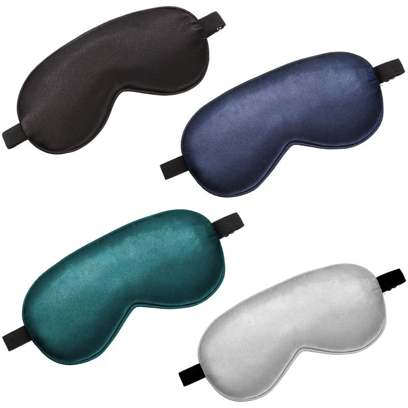 BBTO 4 Pcs Silk Sleep Eye Masks Smooth Soft Satin Eye Covers with Adjustable Strap Blindfold for Sleeping Blocking Out Lights Travel Relaxation(Black, Navy Blue, Dark Green, Gray)