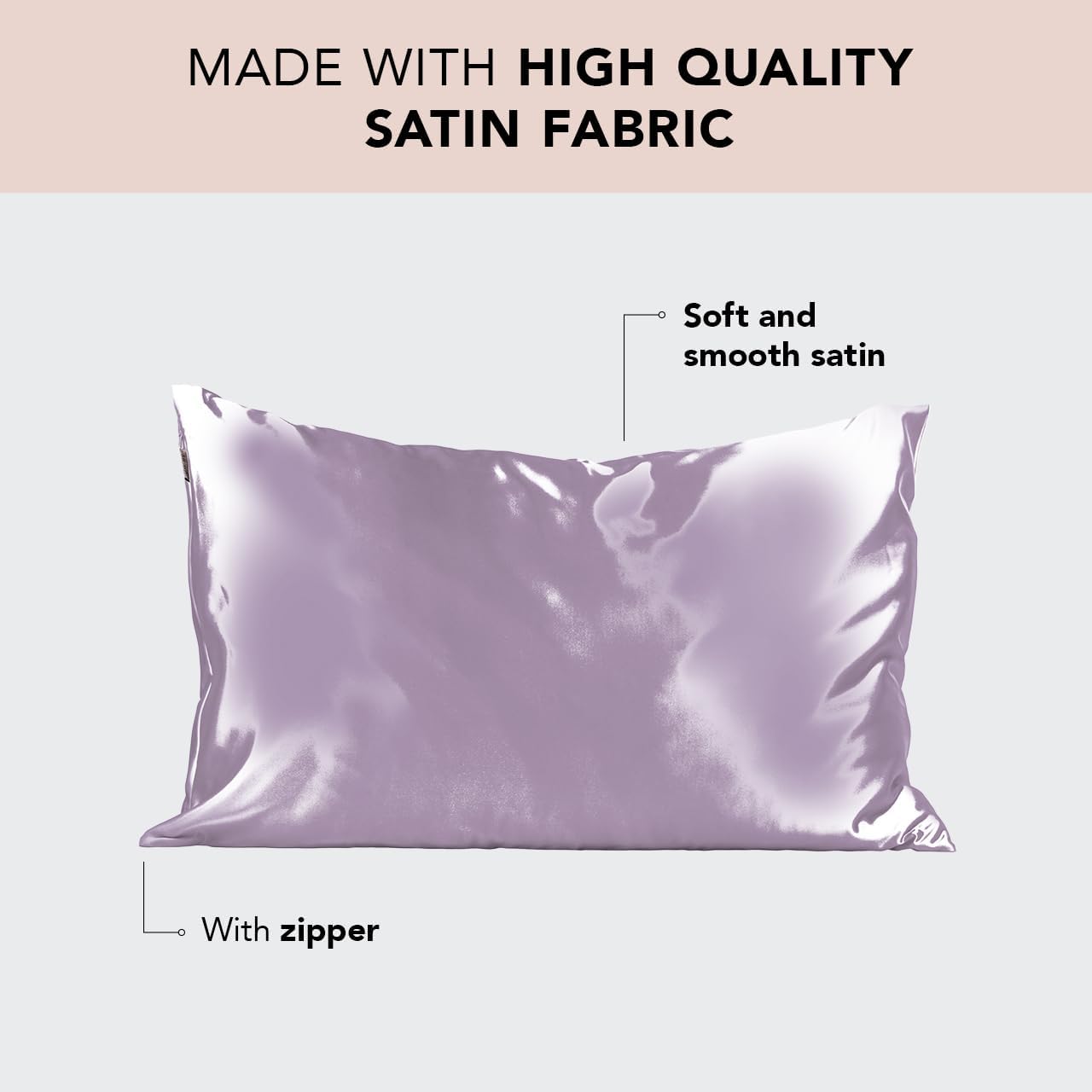Kitsch Satin Pillowcase with Zipper for Hair & Skin, Softer Than Silk Pillow Cases Queen, Wrinkle-Free, Smooth and Cooling Satin Pillow Covers, Standard Size 19"x26" - Lavender