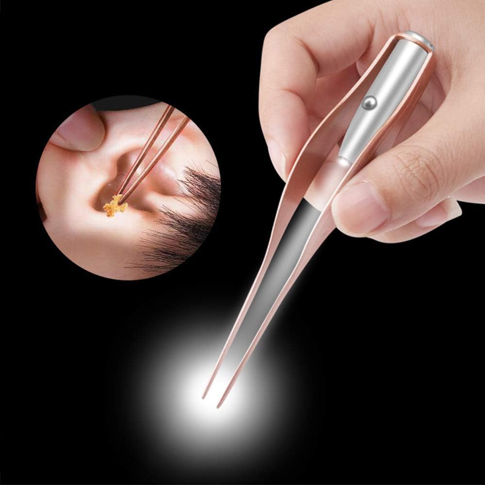 POZILAN Ear Picker Tweezers with LED Light - 8 Pack Ear Wax Removal Tool Cleaner Kit for Kids and Adults, Earwax Spoon Digger & Tweezers for Ear Cleaning Tool Gift Set