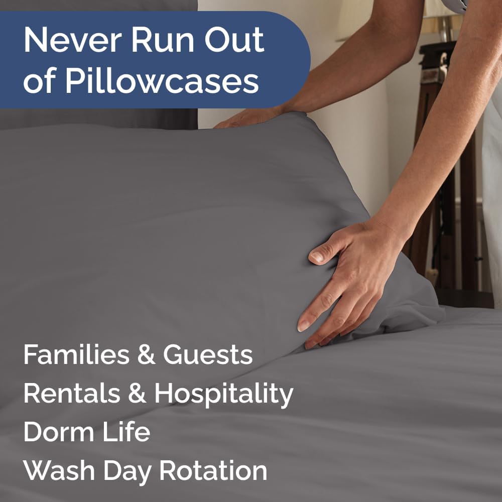 Standard Pillow Cases Set of 10 - Ultra Soft Hotel Quality Pillowcase Covers - Comfy, Cozy & Wrinkle Free - Shrink, Stain & Fade Resistant - Machine Washable Pillow Protectors - 10 Pcs Set - Dark Grey