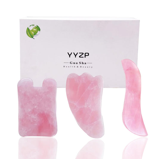 Pink Rose Quartz Gua Sha Board-Relief and Skin Renewal,Premium All Natural Handmade Stone Gua Sha Scraping Facial Massage Tools (3 Packs)