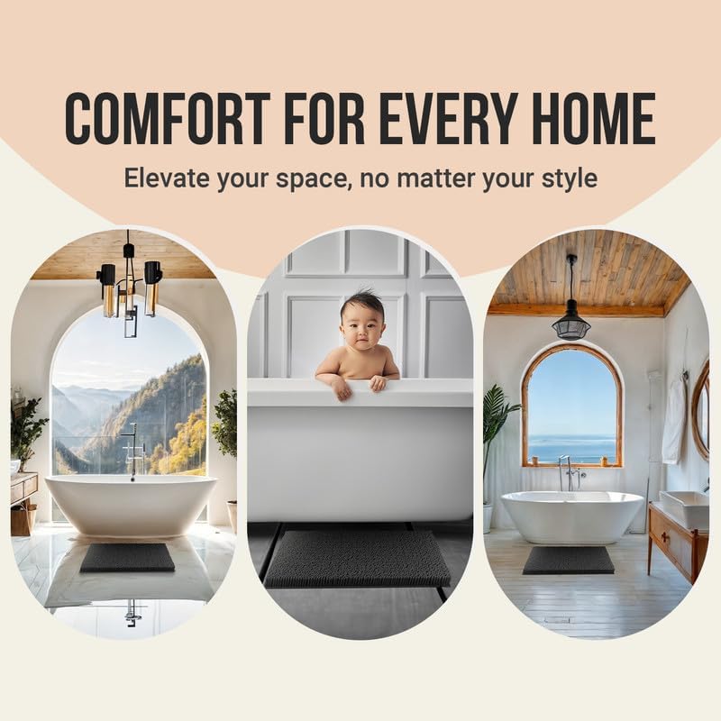 ITSOFT Plush Bathroom Rug 34x21, Absorbent Machine Washable Non Slip Chenille Bath Mats, Quick Dry Bathmat, Bath Rugs for Bath, Shower, Bedroom, or Door Mat, Black